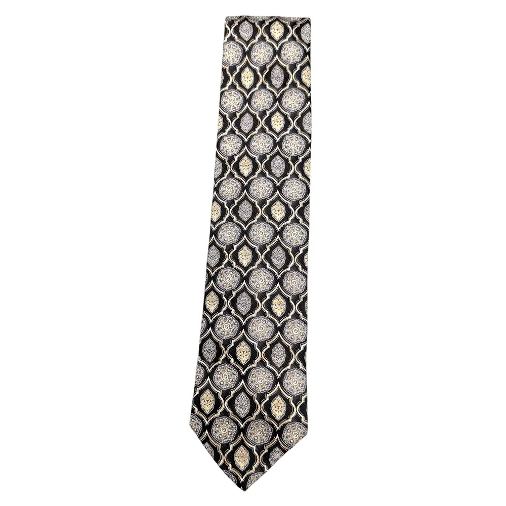 XMI 100% Silk Dress Tie Made in USA Black Geometric Pattern‎ 58